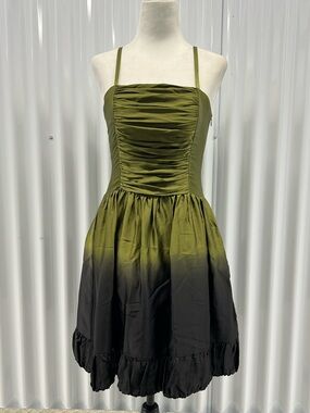 kenzie Olive to Black Ombre Ruched Satin Mini Dress